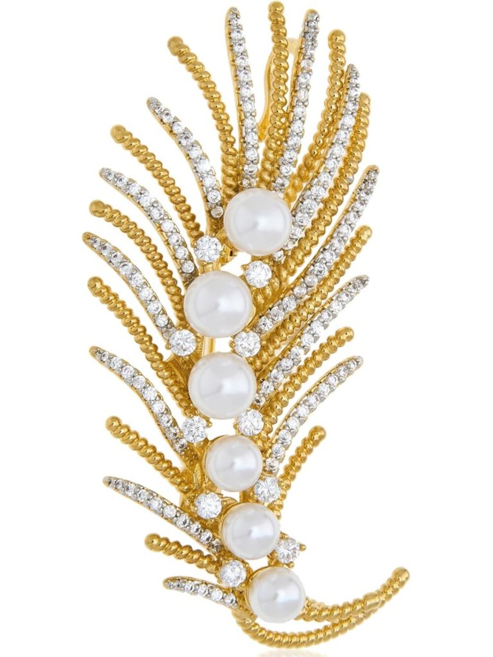 Elegant Feather Brooch Pin for Women, High-End Cubic Zirconia & Shell Pearl Jewe